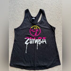 Zumba Fitness Black Tank Top with Pink and Yellow Logo